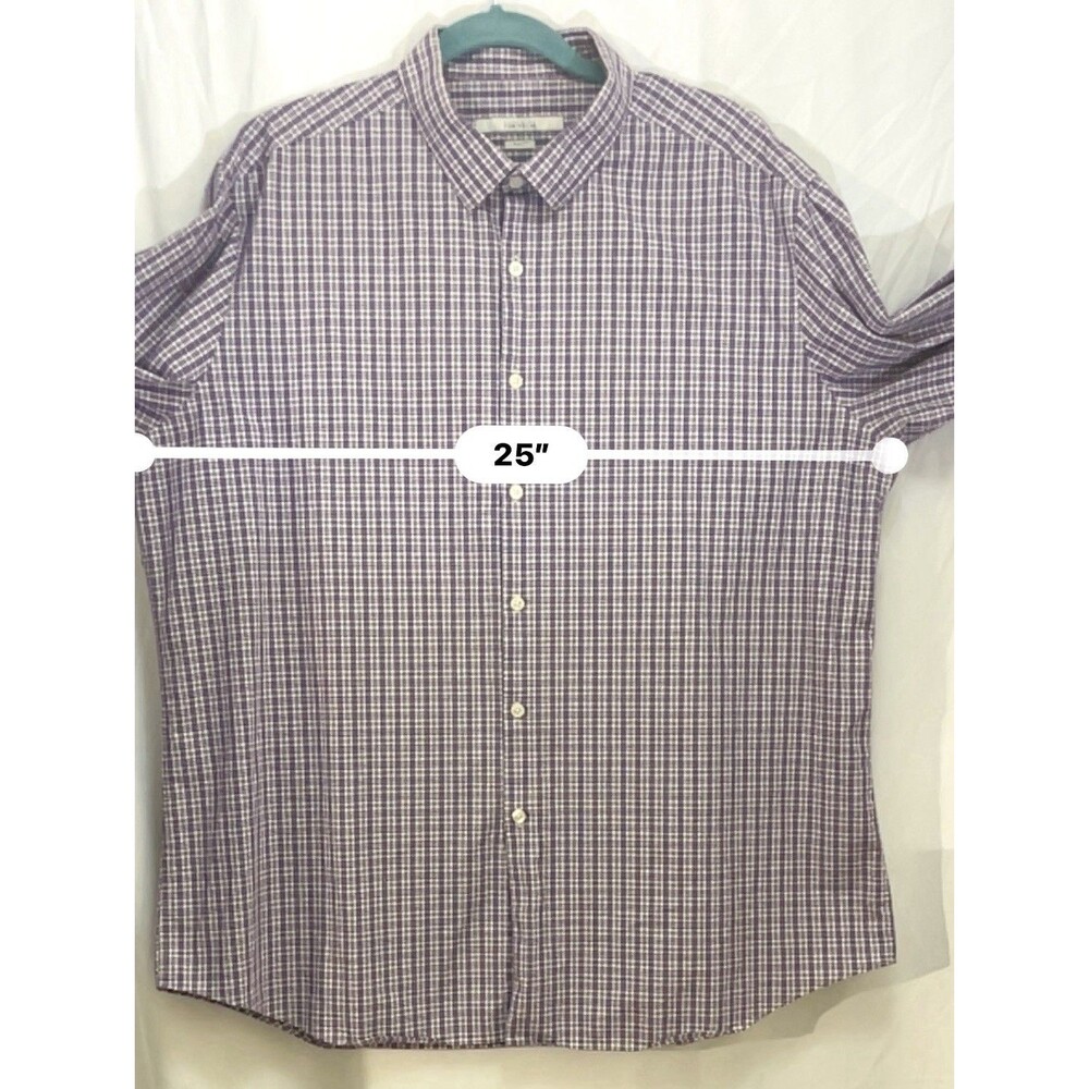 Perry Ellis Portfolio Slim Fit Shirt Long Sleeve Purple Plaid Men’s XXL 36/37 - Picture 6 of 6